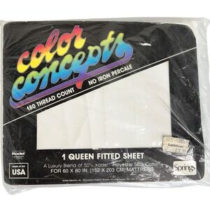 Color Concepts Queen Fitted Sheet White 180 TC USA NOS No Iron Percale Vintage